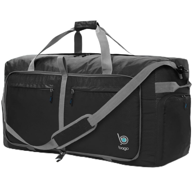 Bago Large Foldable Duffel Bags for Traveling Women & Men - 100L Packable Duffle Bag for Travel with Shoe Compartment - Water Repellant, Heavy Duty, Lightweight Folding & Collapsible (Black) - Image 1